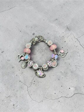 Pink Charm Beaded Bracelet with Hearts and Sparkle